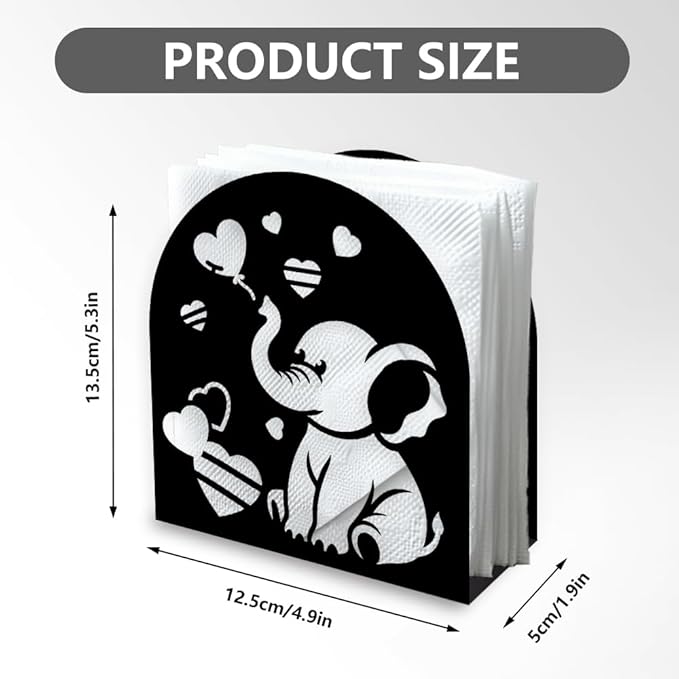 Elephant Decorative Black Metal Napkin Holder for Table, 5.3" x 4.9" x 1.9" Cute Animal Heart Standing Napkin Holder for Home Kitchen Restaurant Picnic Party Coffee Bar Dining Room