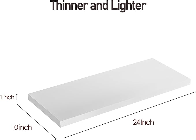 Wall Shelf Set of 3, White Floating Shelves 24 in W x 10 in D x 1 in H, Wooden Floating Wall Shelf with Invisible Brackets for Living Room/Bedroom/Bathroom/Kitchen Storage and Decor