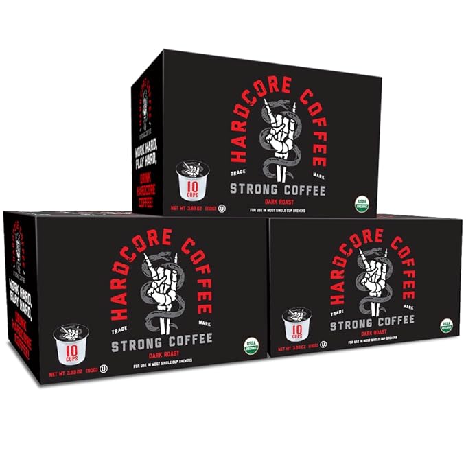 Hardcore Coffee Single Serve Coffee Pods for Keurig K Cup Brewers, High Caffeine, Strong Roast, 30 Count