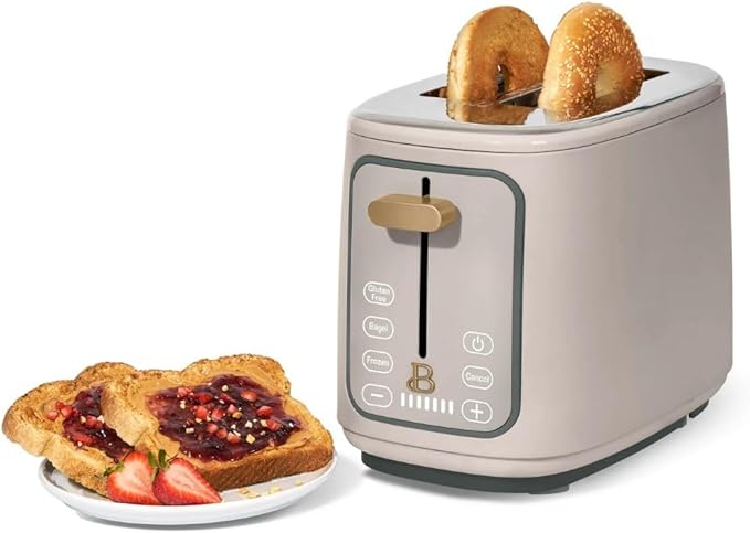 Beautiful by Drew Barrymore 2-Slice Toaster, Touch-Activated Display, 7 Shade Settings, Bagel/Frozen/Reheat Presets. (Porcini Taupe)