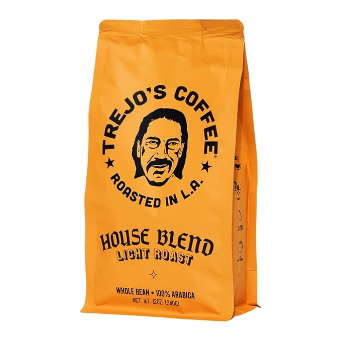 Trejo's Coffee House Blend Light Roast Whole Bean Coffee, 12 Ounce Bag, 100% Arabica