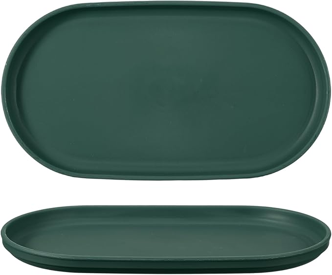 uxcell 2Pcs Fast Food Serving Trays, 9.4x5.1 Oval Reusable Restaurant Serving Trays for Kitchen Restaurant Coffee Fruit Burger Lunch Dessert, Dark Green