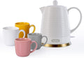 1.26 Quarts Ceramic Electric Kettle with Infuser & Cups Kit, Boil Water Teapot, Boil-Dry Protection Auto Shut-off, Detachable Swivel Base, 1000W Fast Boiling for Tea and Coffee