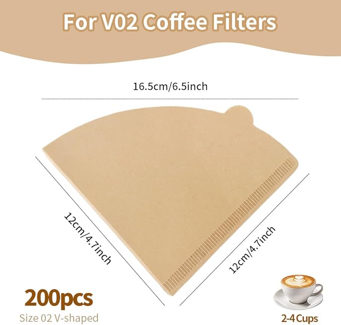 Coffee Filters, Size 02 Unbleached Coffee Filters, 200 Count Disposable Natural Paper Filters 2-4 Cup, 02 Cone For Pour Over and Drip Coffee Maker