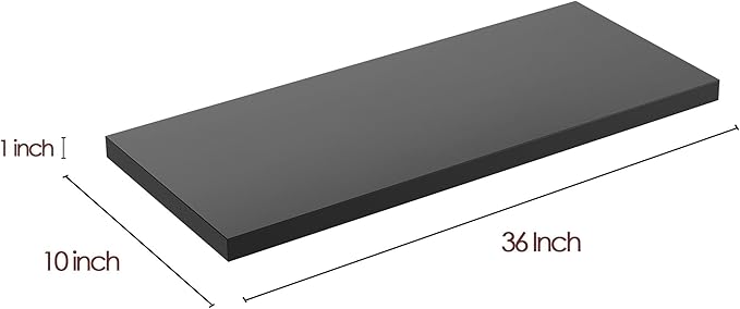 Wall Shelf Set of 3, Black Floating Shelves 36 in W x 10 in D x 1 in H, Wooden Floating Wall Shelf with Invisible Brackets for Living Room/Bedroom/Bathroom/Kitchen Storage and Decor
