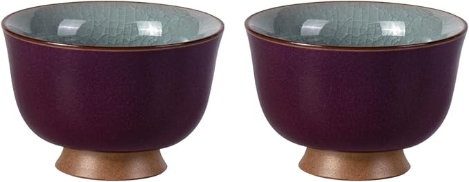 Tea Cup Set of 2 Porcelain Small Tea Cups 3oz Japanese Tea Cup Set, Asian Purple Ceramic Teacups for Home, Party, Office, Chinese Kung Fu Tea Set for Hot/Cold Drink (Gold Footed-Ice Crackle Glaze)