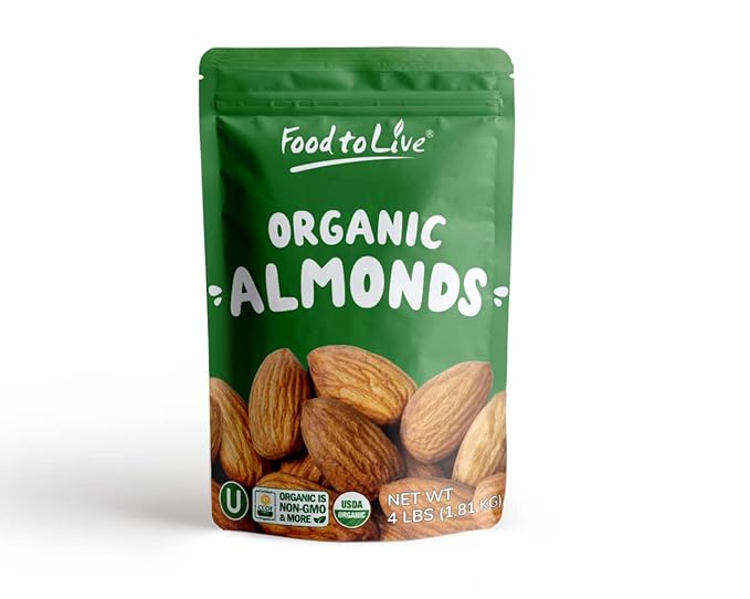 Food to Live Organic California Almonds, 4 Pounds – Non-GMO, Whole, Unsalted, Unroasted, Keto, Vegan Nuts in Bulk. Rich in Vitamin E. Snack. Great for Almond Milk and Butter, Desserts and Trail Mixes