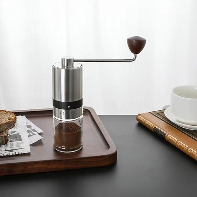 Manual Coffee Grinder-Stainless Steel Hand Coffee Grinder with Adjustable Dragon Tooth Conical Burr, No-Power, Portable Espresso Grinder for Home, Office, Camping or Travel