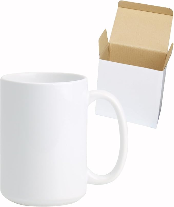 Ceramic 15oz White Sublimation Coffee Mug in White Box, Case of 24