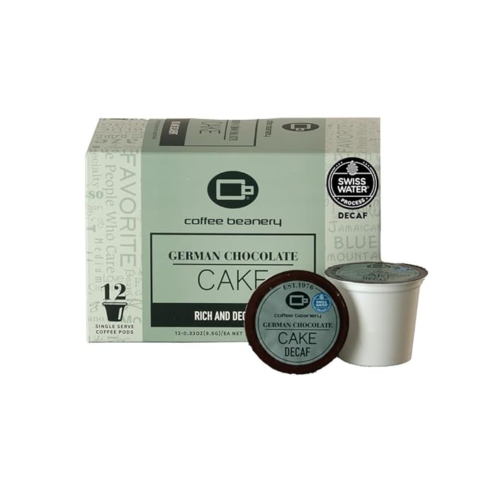 German Chocolate Cake Decaf Coffee Pods by Coffee Beanery| 12ct Flavored Decaf Medium Roast Coffee Pods | 100% Specialty Arabica Gourmet Coffee