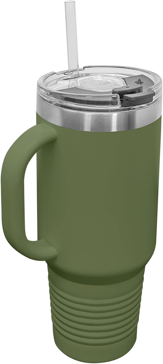 LaserGram 40oz Vacuum Insulated Travel Mug with Handle, Sushi, Personalized Engraving Included (Camo Green)
