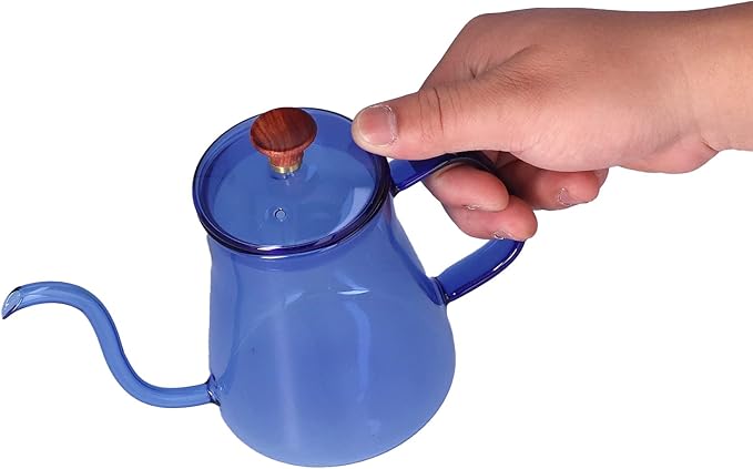 350ml Pour Over Coffee Kettle,Gooseneck Glass Kettle,Tea Kettle Long Spout Kettle Large Capacity Heat Resistant Easy to Clean Long Mouth Coffee Pot with Lid(blue)