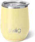 Swig Life 12oz Wine Tumbler with Lid, Stainless Steel, Dishwasher Safe, Portable, Triple Insulated Wine Tumbler (Shimmer Buttercup)