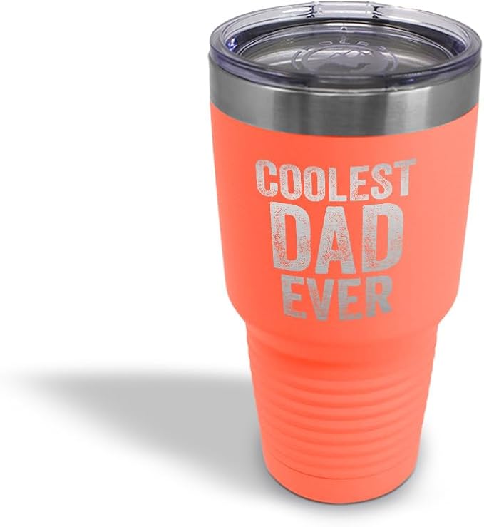 Tumblera Tumblers Travel Mugs Coolest Dad Ever C Family & Friends Dad Insulated Drinkware Personalized Tumbler Cups Coffee Tumbler Engraved Stainless-Steel 30 Oz Coral Design Only