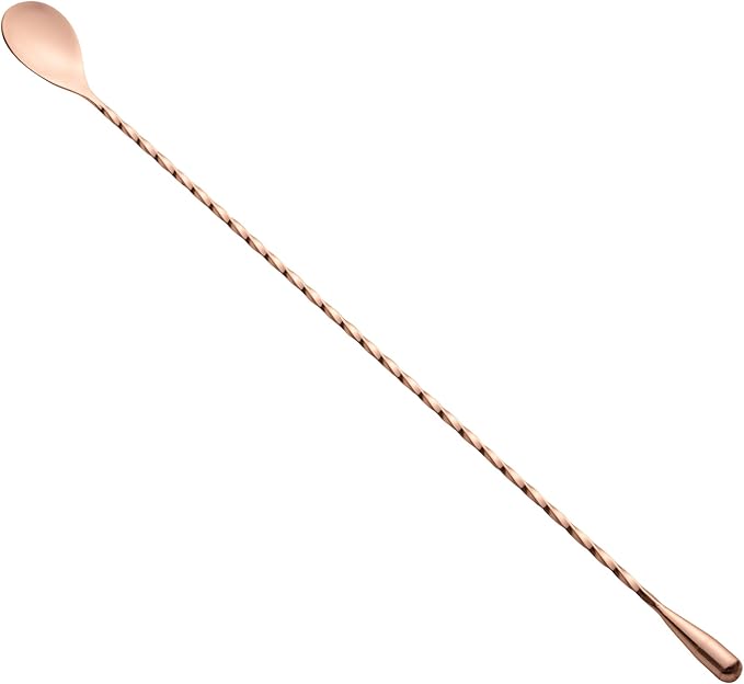 Restaurantware Bar Lux 16 Inch Bar Spoon 1 Corkscrew Handle Cocktail Stirrer Spoon - Long Commercial Copper-Plated Stainless Steel Cocktail Mixing Spoon For Stirring And Mixing