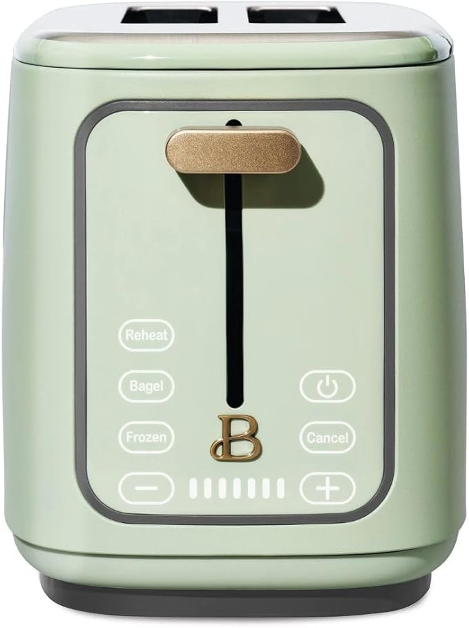 Beautiful 2-Slices Touchscreen Toaster with Digital Display, 7 Shade Settings, Bagel/Frozen Presets, Extra-Wide Slots, 900W (Sage Green)