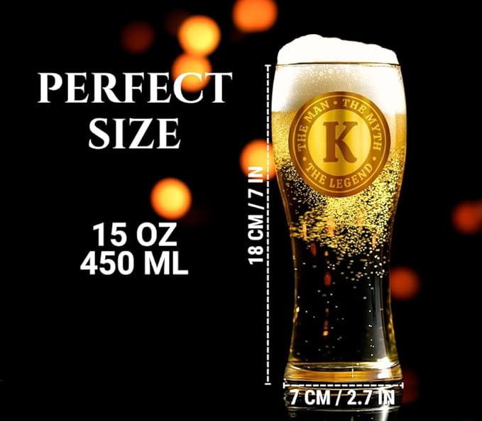 Personalized Beer Glass for Men, Funny Custom Alcohol Gifts for Beer Lovers, Unique Birthday Christmas Gifts for Him, the Man the Myth the Legend, W