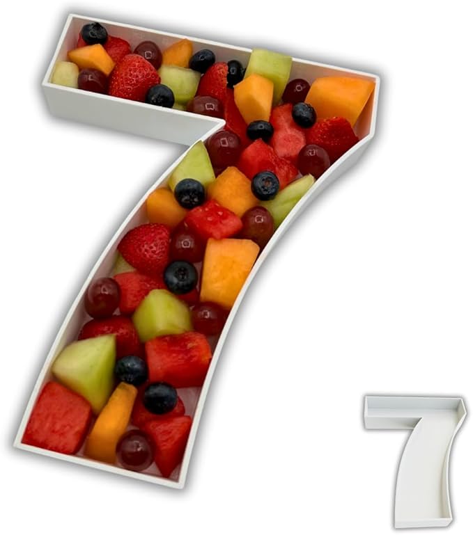 Hard Plastic Reusable Fillable Letters Numbers Serving Trays for Party Decoration (7, White)