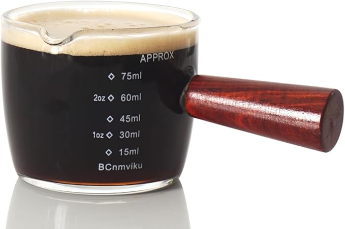 1 Pack Espresso Shot Glass 75ML Triple Pitcher Barista Single Spouts With Wood Handle By BCnmviku