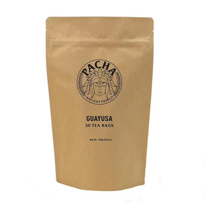 Pacha Ancient Energy Guayusa Tea | Green Guayusa | Traditional Guayusa | Loose leaf | Tea Bags | Energy Tea | l-theanine + caffeine | clean energy drink | Alternative to Yerba Mate, Coffee, and Green Tea (50 Count, Guayusa)