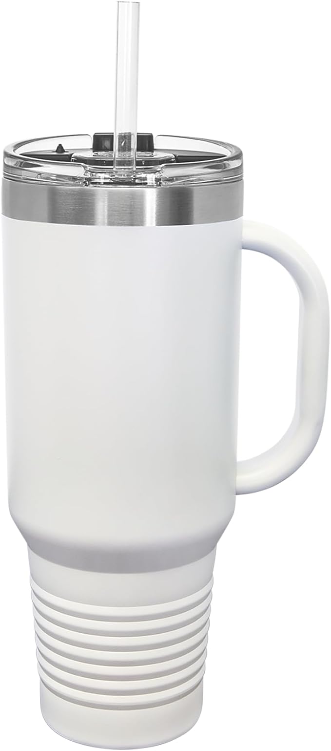 LaserGram 40oz Vacuum Insulated Travel Mug with Handle, Sushi, Personalized Engraving Included (White)