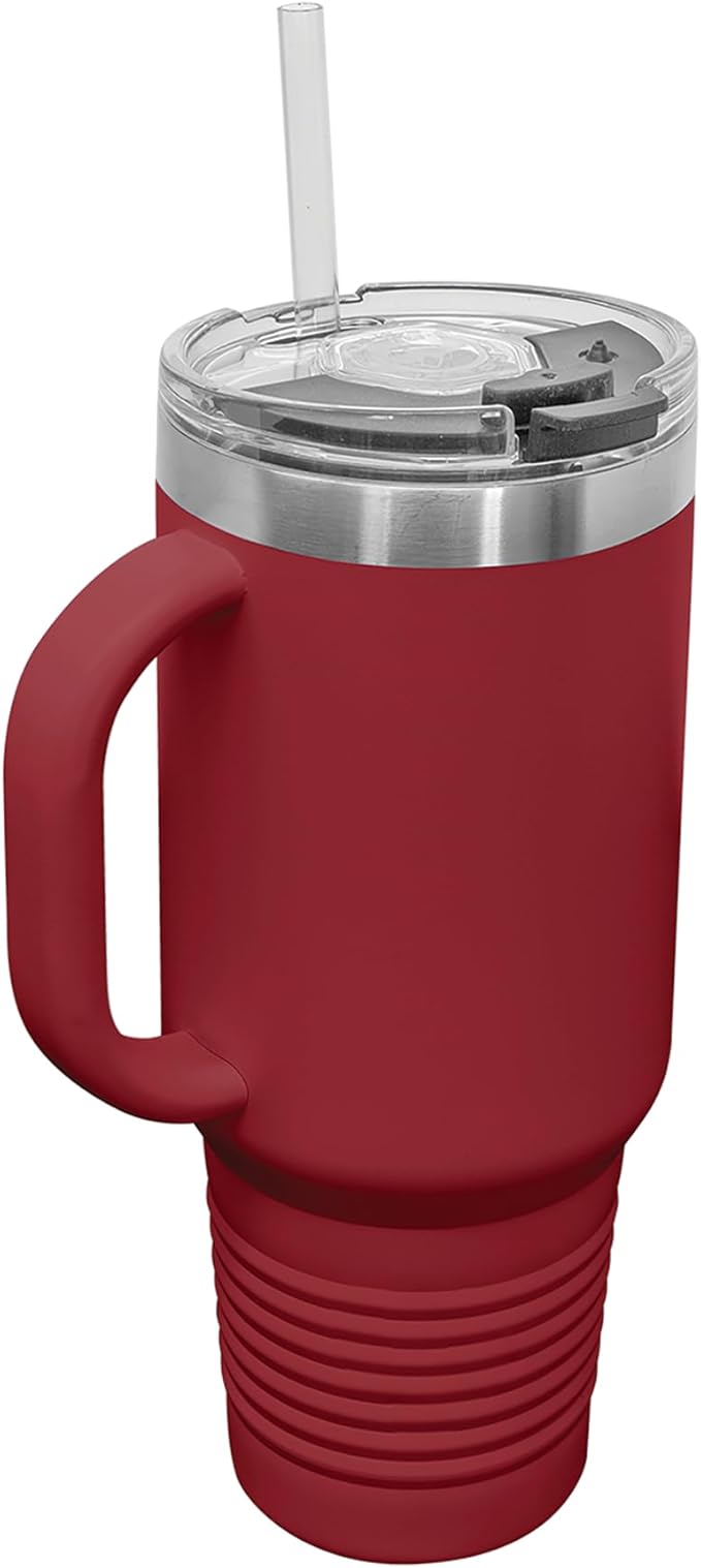 LaserGram 40oz Vacuum Insulated Travel Mug with Handle, Sushi, Personalized Engraving Included (Maroon)