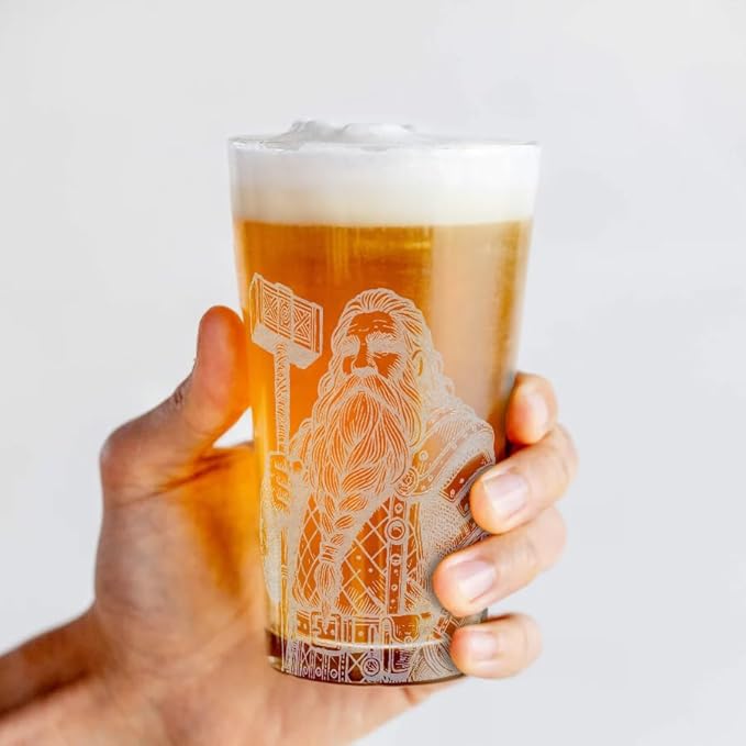 GIMLI Engraved 16oz Pint Glass | Inspired by Tolkien Power Ring and Middle Earth | Great Christmas Gift Idea | Unique Elvish Fantasy Wizard Fantasy Decor!