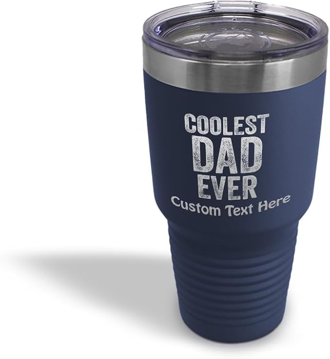 Custom Tumblera Tumblers Travel Mugs Coolest Dad Ever C Family & Friends Dad Insulated Drinkware Personalized Tumbler Cups Coffee Tumbler Engraved Stainless-Steel 30 Oz Navy Personalized Text Here