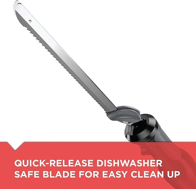BLACK+DECKER 9 inch Electric Carving Knife, Comfort Grip Handle & Safety Lock Button, Stainless Steel Blades and Dishwasher Safe Parts, Corded, White