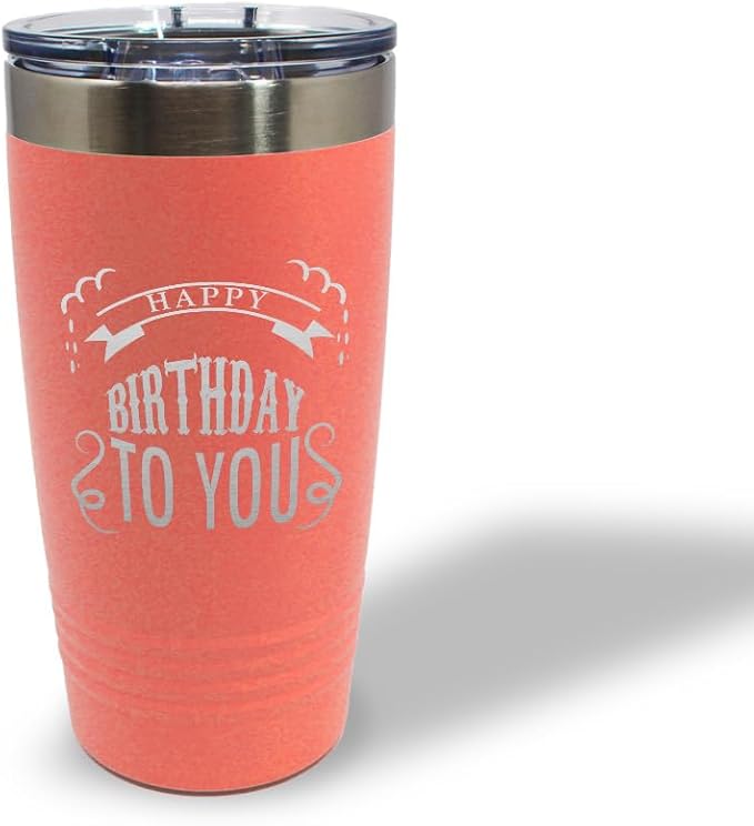 Tumblera Tumblers Travel Mugs Happy Birthday to You A Alphabet & Monograms Birthday Insulated Drinkware Personalized Tumbler Cups Coffee Tumbler Engraved Stainless-Steel 20 Oz Coral Design Only