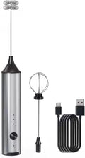 Handheld Milk Frother Wand Rechargeable - Double Whisk Milk Frother Handheld - 3 Speed Levels - Coffee Stirrers Electric (Upgraded - Stainless Steel without Stand)