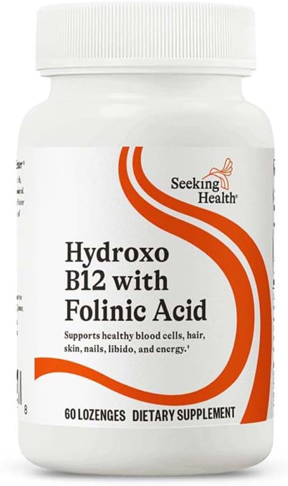 Seeking Health Hydroxo B12 with Folinic Acid - Supplement with Non-Methylated Form of Folate - Vitamin B12 Complex for Heart Health Support - 60 Lozenges