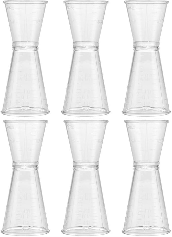 6Pcs Plastic Jigger for Bartending, Double-ended Measuring Cocktail Jigger with Measurements for Bar Use Accurate Liquid and Solid Ingredient Measurement with Easy Pour Spout