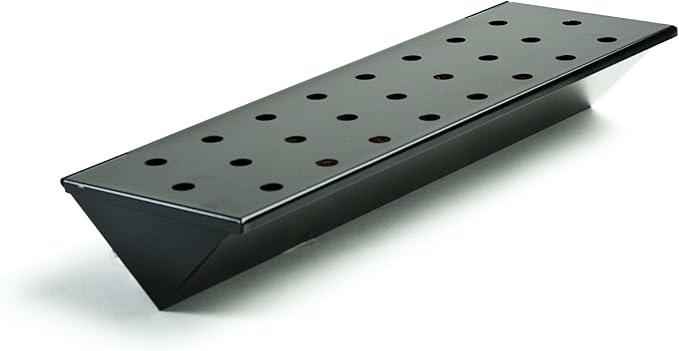 Charcoal Companion Large Nonstick V-Shaped Smoker Box - Intense Smoky Flavor for Gas Grills, Durable Metal - Hinged Lid for Easy Wood Chip Access - Convenient, Clean Grilling Experience (Black)