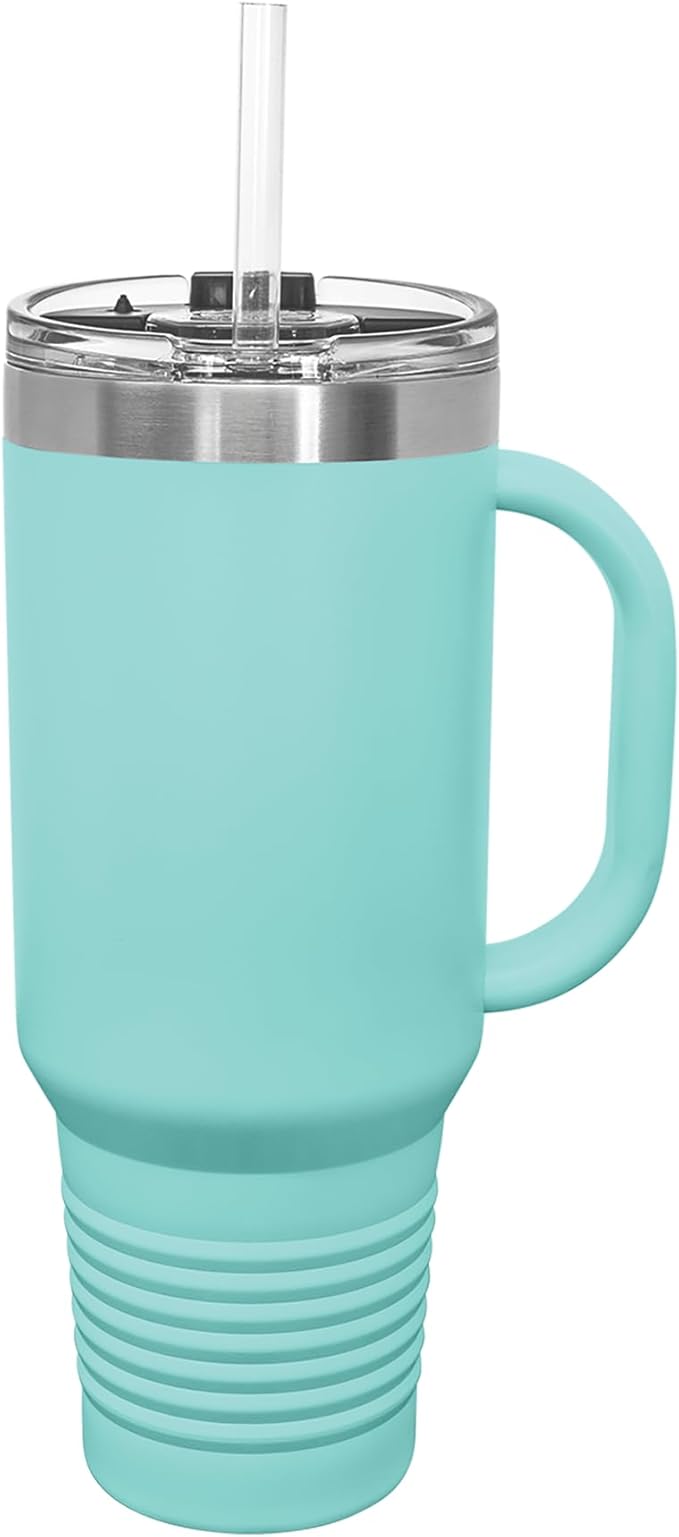 LaserGram 40oz Vacuum Insulated Travel Mug with Handle, Sushi, Personalized Engraving Included (Teal)