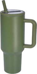 40 oz Insulated Tumbler with Handle,Flip Straw,Lid & Rubber Base Stainless Steel Water Bottle - Leak Proof Vacuum Insulated Mug BPA Free Reusable Travel Cup Gifts for Women/Men (dark green 40oz)