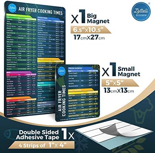 Air Fryer Magnetic Cheat Sheet Set - Air Fryer Accessories Cookbook - As Seen on The Today Show an Easy to Use AirFryer Time Chart Set - Strong Magnet Quick Reference Cooking Guide for Frying (Black)