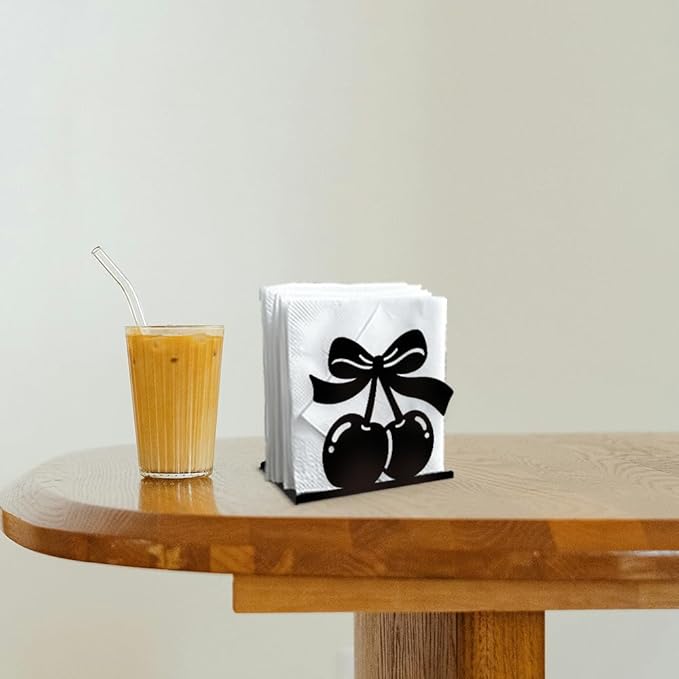 Cherry Decorative Black Metal Napkin Holder for Table, 5.3" x 4.5" x 1.9" Cherry Fruit Standing Napkin Holder for Home Kitchen Restaurant Picnic Party Coffee Bar Dining Room