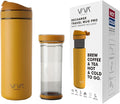 VIVA Recharge Mustard Insulated Tea & Coffee Mug & Travel French Press Coffee Maker, 16 oz, Brew & Drink From the Same Coffee Mug On the Go or Camping