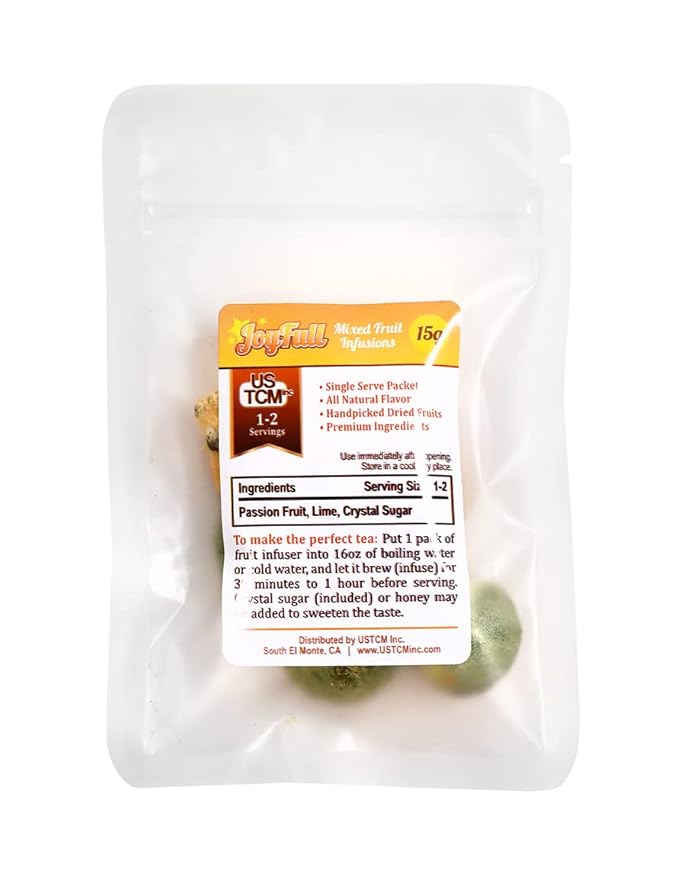 USTCM JoyFull Mixed Fruit Infusions Fruit Tea Single Pack All Natural Dried Fruits Mixed Flavors Make Perfect Tea! 15g (Passion Fruit, Lime, Pack of 12)