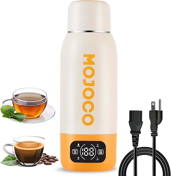 Mojoco Portable Travel Kettle - 20oz Double Wall Vacuum Insulated Stainless Steel Kettle for Coffee, Tea - Leak Proof Portable Small Water Boiler for RV, Camping