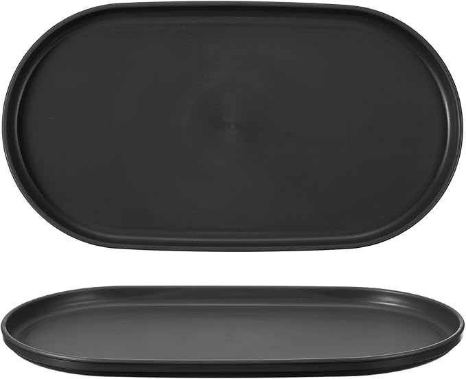 uxcell 2Pcs Fast Food Serving Trays, 12x6.6 Oval Reusable Restaurant Serving Trays for Kitchen Restaurant Coffee Fruit Burger Lunch Dessert, Black