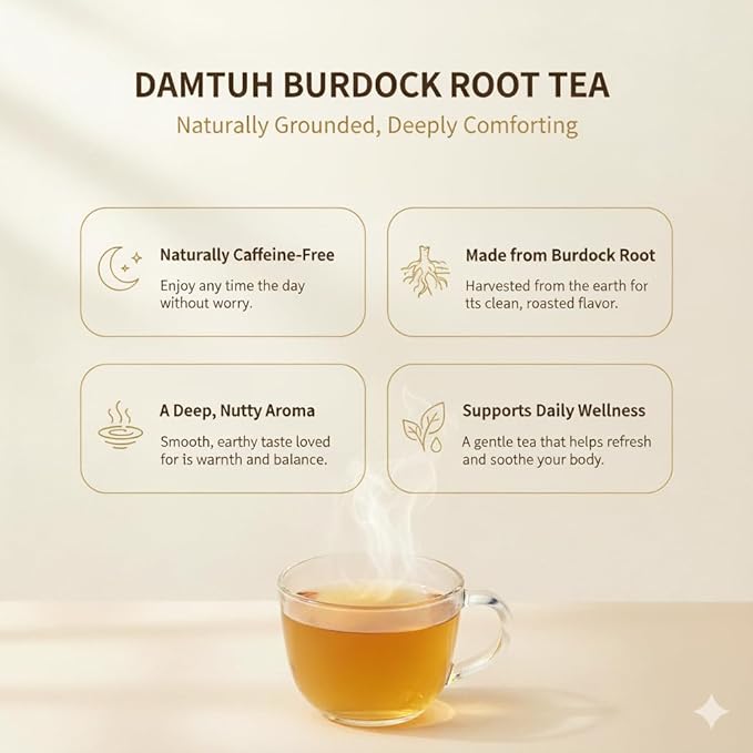 Damtuh Korean Burdock Root Tea – Herbal Wellness & Soothing Drink, Caffeine-Free – 100 Tea Bags (1.5g each)