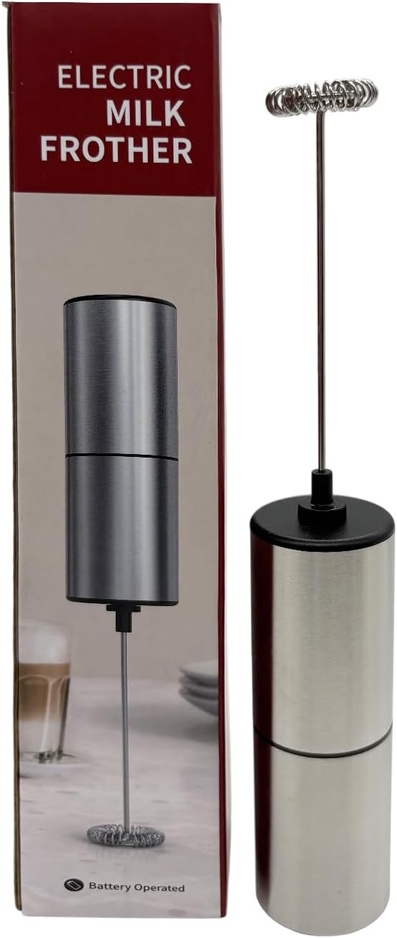 Premium Stainless Steel Electric Milk Frother | Battery Operated Foam Maker for Coffee, Latte, Matcha | Durable & Lightweight Handheld Frother for Creamy Foam | Ergonomic Design& Easy to Operate