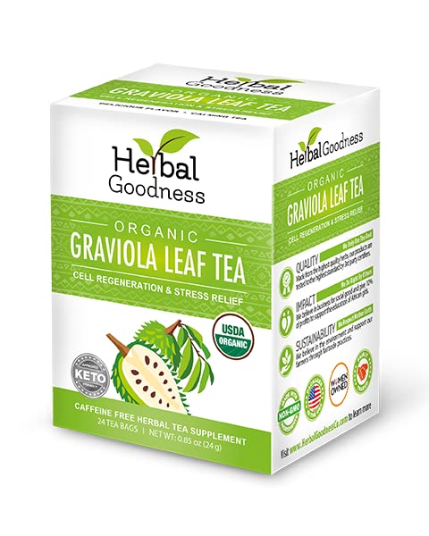 Graviola Leaf Tea - 144 Tea Bags - Hojas De Guanabana Organica Tea, Pure Organic Soursop Leaves, Rich In Antioxidant, Perfect For Immune Health, Digestion, Cell Regeneration & Heart Health - 6 Pack