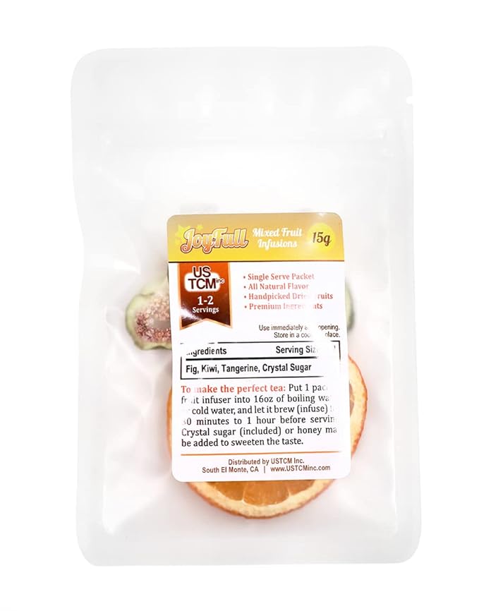 USTCM JoyFull Mixed Fruit Infusions Fruit Tea Single Pack All Natural Dried Fruits Mixed Flavors Make Perfect Tea! 15g (Fig, Kiwi, Tangerine, Pack of 3)