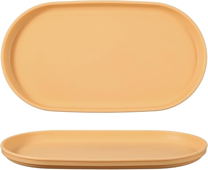 uxcell 2Pcs Fast Food Serving Trays, 9.4x5.1 Oval Reusable Restaurant Serving Trays for Kitchen Restaurant Coffee Fruit Burger Lunch Dessert, Cream Yellow
