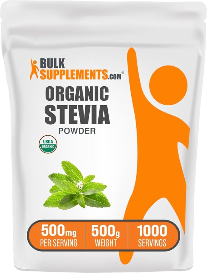 BulkSupplements.com Organic Stevia Powder - Pure Sweetener, Sourced from Stevia Leaves, Herbal Supplement - Vegan & Gluten Free, 500mg per Serving, 500g (1.1 lbs) (Pack of 1)