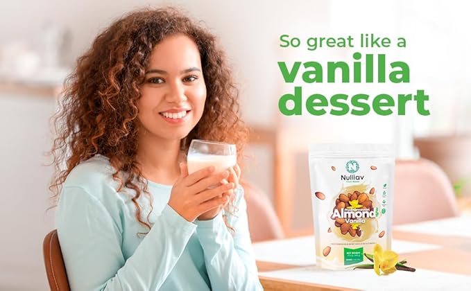 NULLIAV | Almond Milk Powder Vanilla - High Protein Blend with Prebiotic Fiber powder For Gut Health and Digestion - Vegan Plant Based Dairy Free Formula For Lactose Intolerance - 7.75oz Bag Portable Convenient