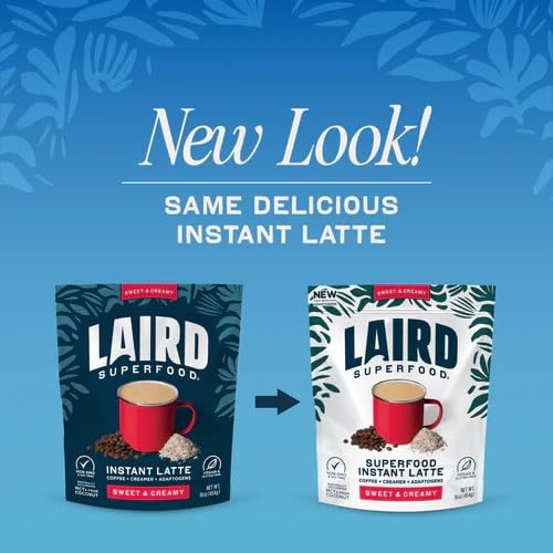 Laird Superfood Instant Latte 100% Arabica Coffee Sweet & Creamy, Non-Dairy, Superfood Creamer, Gluten Free, Non-GMO, Vegan, 8 oz. Bag, Pack of 1